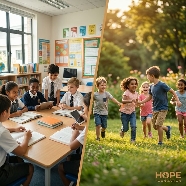 Children studying and playing in Bhopal